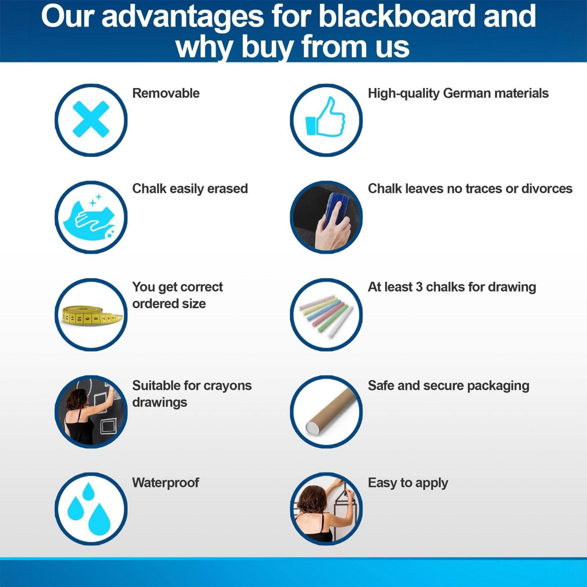 a white background with blue circles and icons