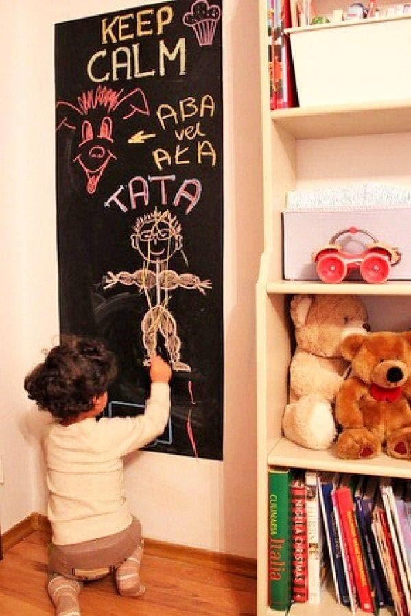 a child drawing on a chalkboard