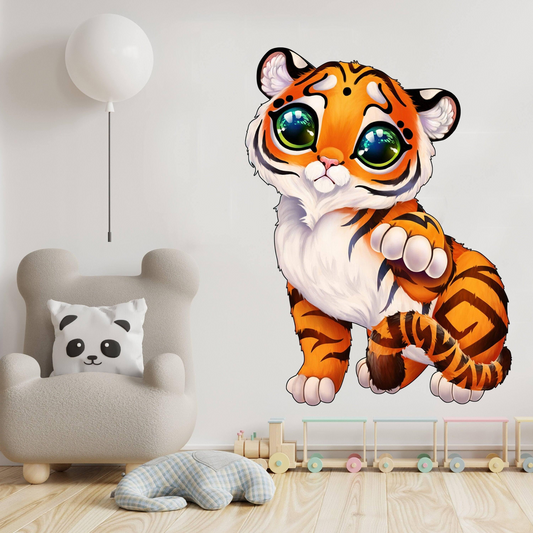 Cute Tiger Wall Sticker - Baby Kid Toddler Little Animal Decoration Decal - Reusable Vinyl Art Decor For Boy - Removable Waterproof Decals