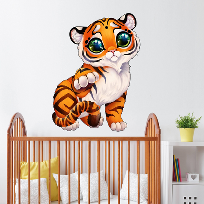 Cute Tiger Wall Sticker - Baby Kid Toddler Little Animal Decoration Decal - Reusable Vinyl Art Decor For Boy - Removable Waterproof Decals