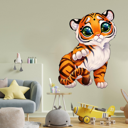 Cute Tiger Wall Sticker - Baby Kid Toddler Little Animal Decoration Decal - Reusable Vinyl Art Decor For Boy - Removable Waterproof Decals