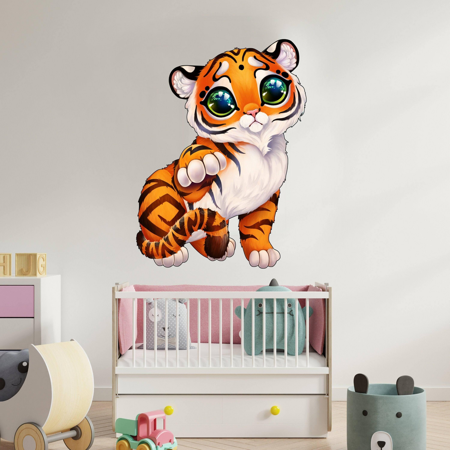 Cute Tiger Wall Sticker - Baby Kid Toddler Little Animal Decoration Decal - Reusable Vinyl Art Decor For Boy - Removable Waterproof Decals