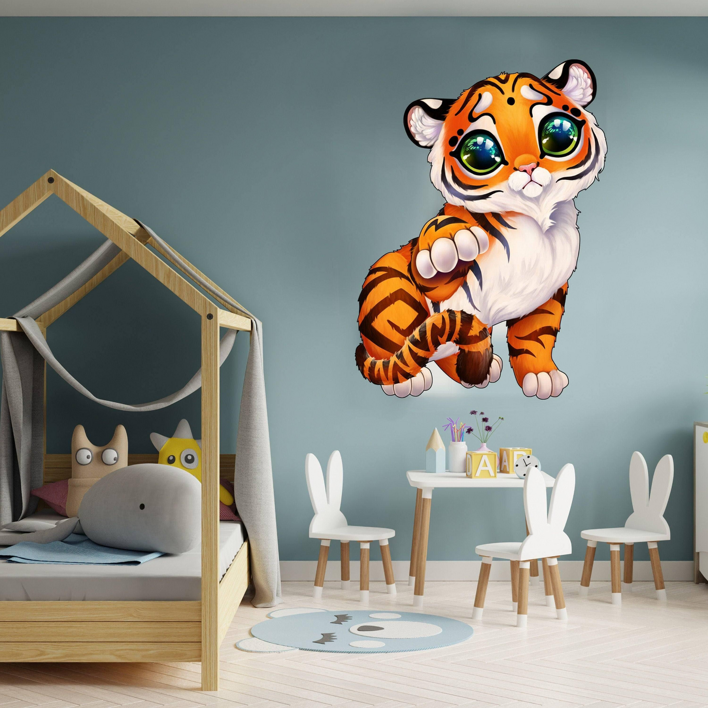 Cute Tiger Wall Sticker - Baby Kid Toddler Little Animal Decoration Decal - Reusable Vinyl Art Decor For Boy - Removable Waterproof Decals
