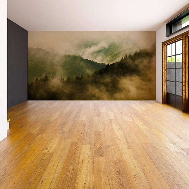 a room with a painting on the wall