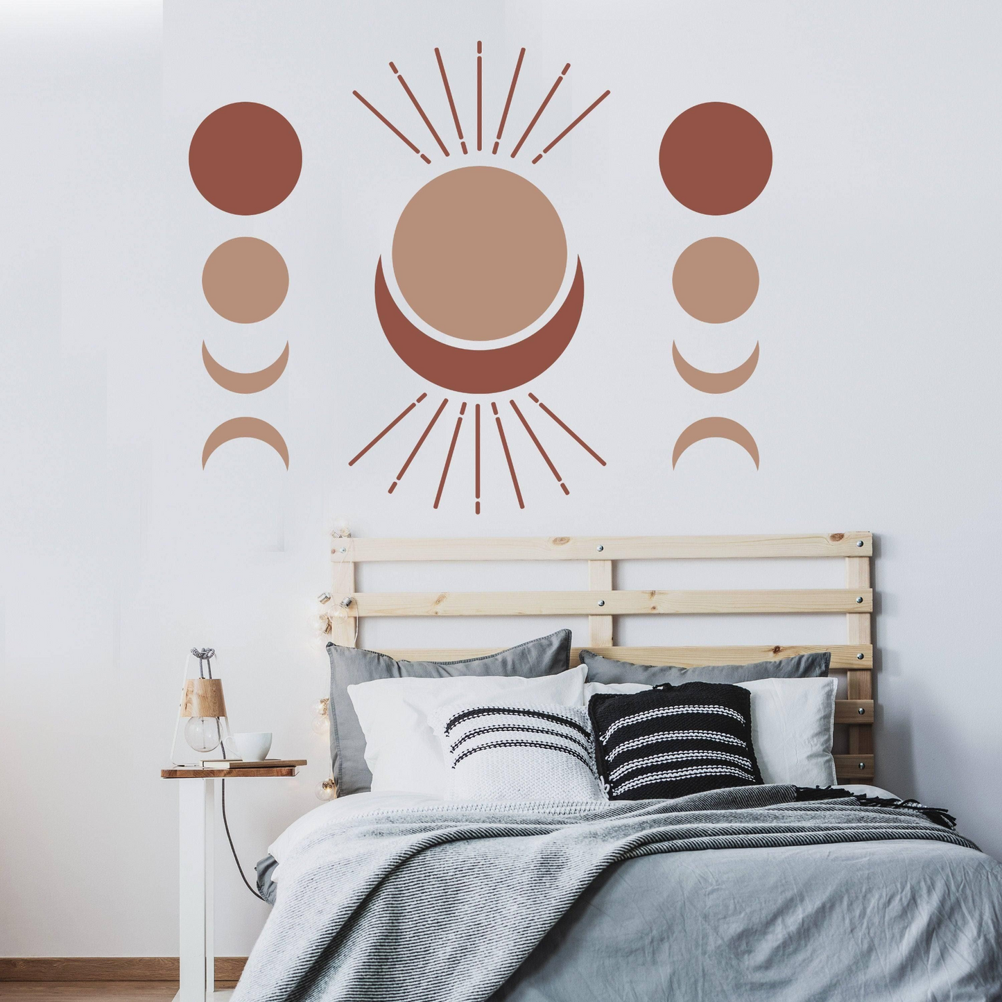 Bohemian Crescent & Moon Phases - Elegant Vinyl Wall Art Sticker Decal
