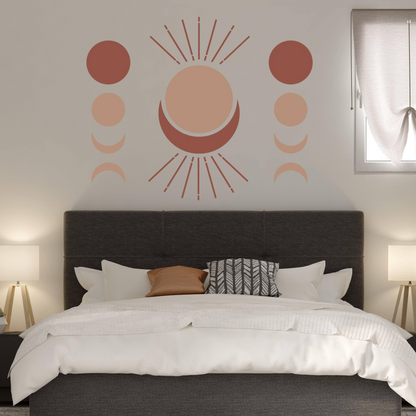 Bohemian Crescent & Moon Phases - Elegant Vinyl Wall Art Sticker Decal