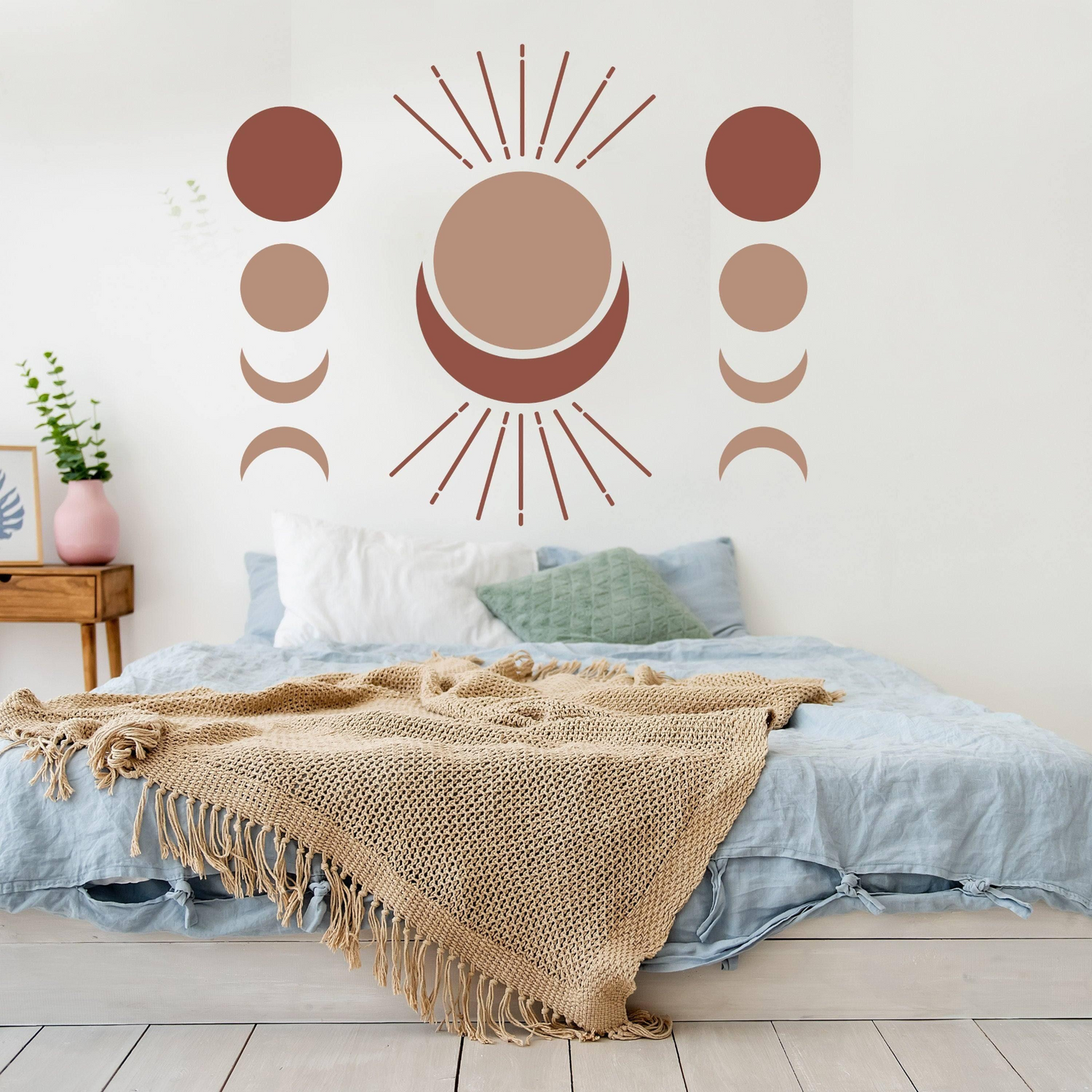 Bohemian Crescent & Moon Phases - Elegant Vinyl Wall Art Sticker Decal