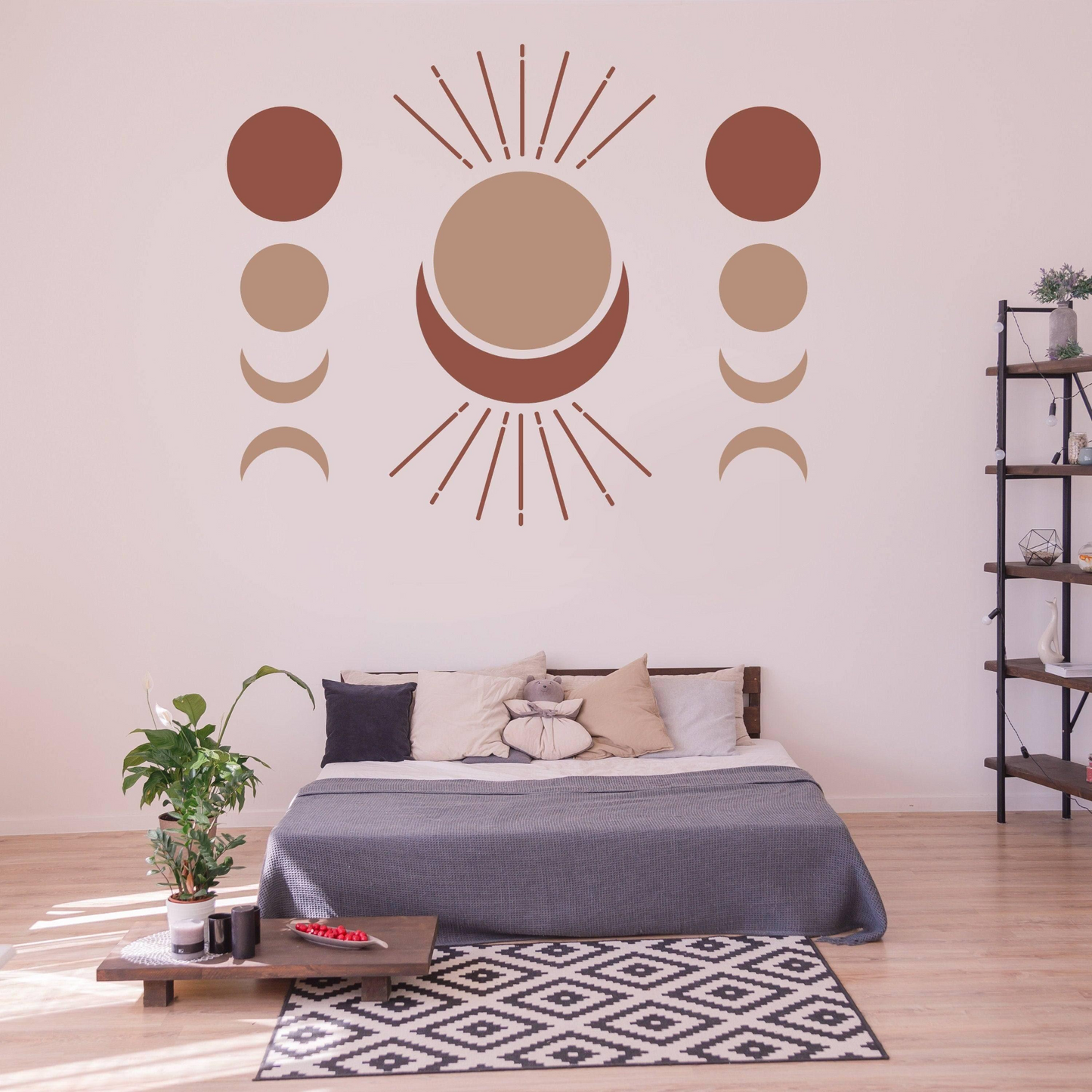 Bohemian Crescent & Moon Phases - Elegant Vinyl Wall Art Sticker Decal