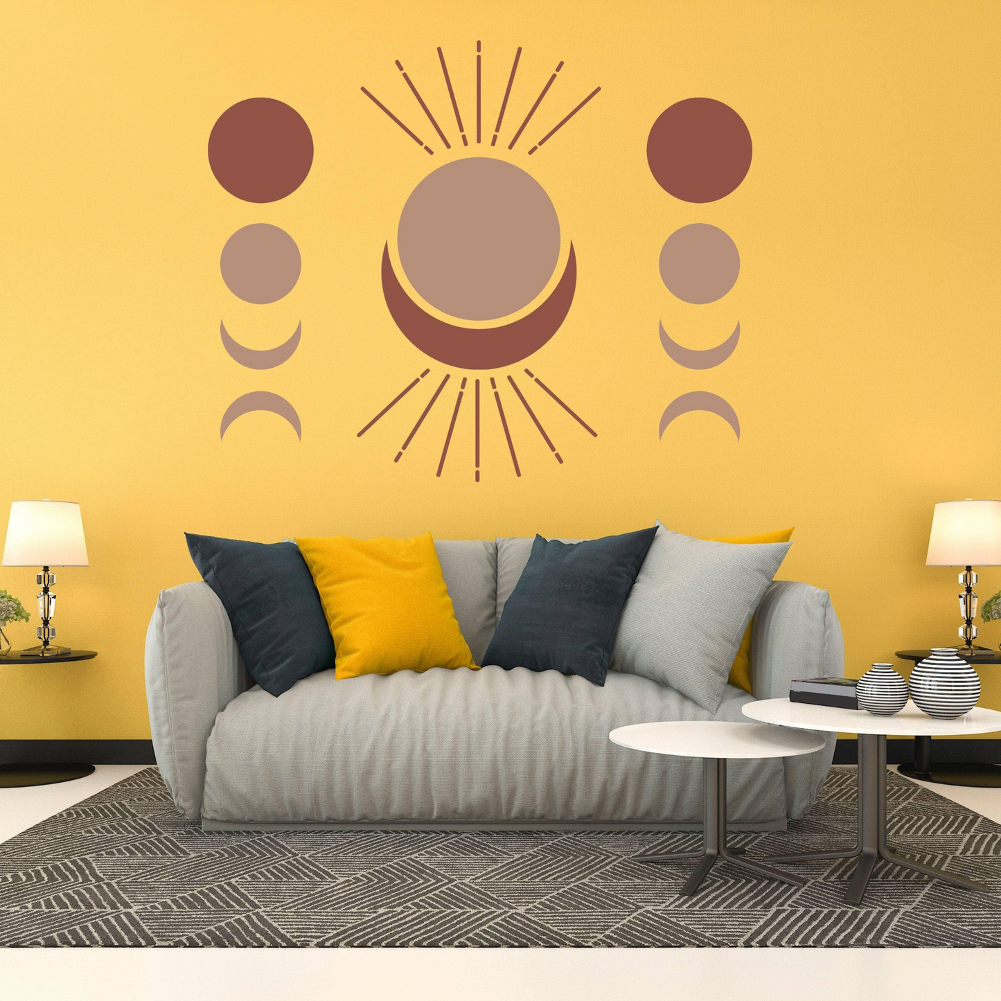 Bohemian Crescent & Moon Phases - Elegant Vinyl Wall Art Sticker Decal