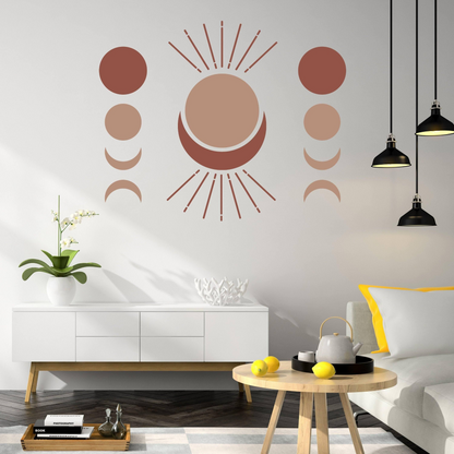 Bohemian Crescent & Moon Phases - Elegant Vinyl Wall Art Sticker Decal