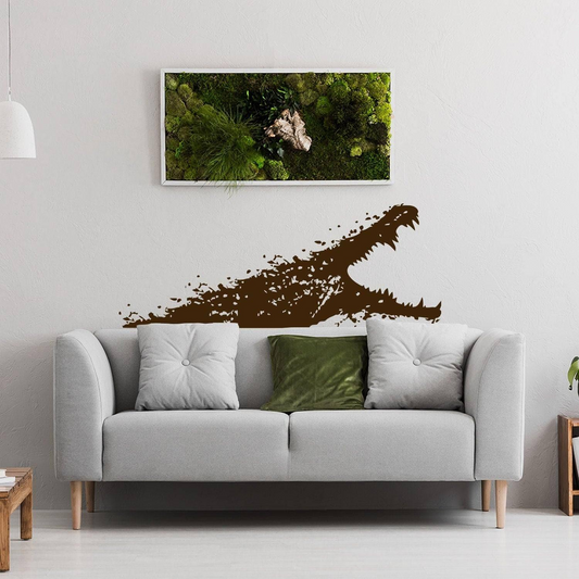 Aligator Wall Sticker - Gator Vinyl Decal - Boy Or Girl Cut Glossy Black Alligator Mural - Pro Decor Scary Crocodile Stickers