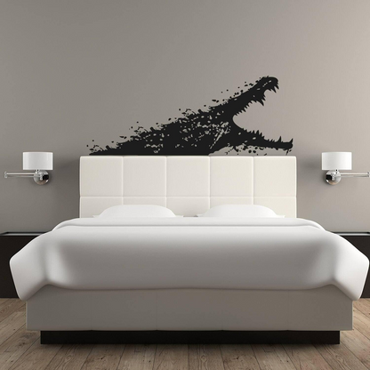 Aligator Wall Sticker - Gator Vinyl Decal - Boy Or Girl Cut Glossy Black Alligator Mural - Pro Decor Scary Crocodile Stickers