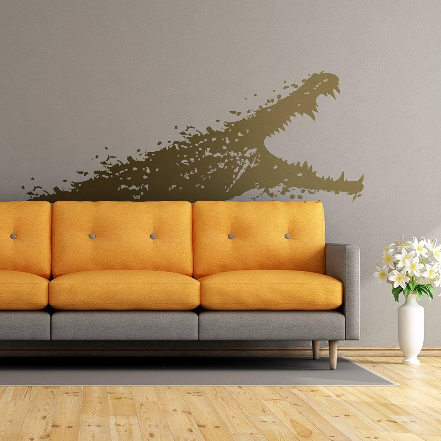Aligator Wall Sticker - Gator Vinyl Decal - Boy Or Girl Cut Glossy Black Alligator Mural - Pro Decor Scary Crocodile Stickers