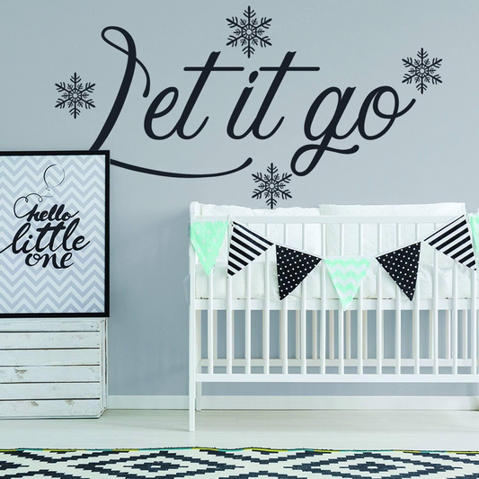 Let It Go Quote Wall Sticker - Positive Sayings Snowflakes God Family Time Decal - Become Frozen Lyric Girls And Kids Room Theme Cut Mural
