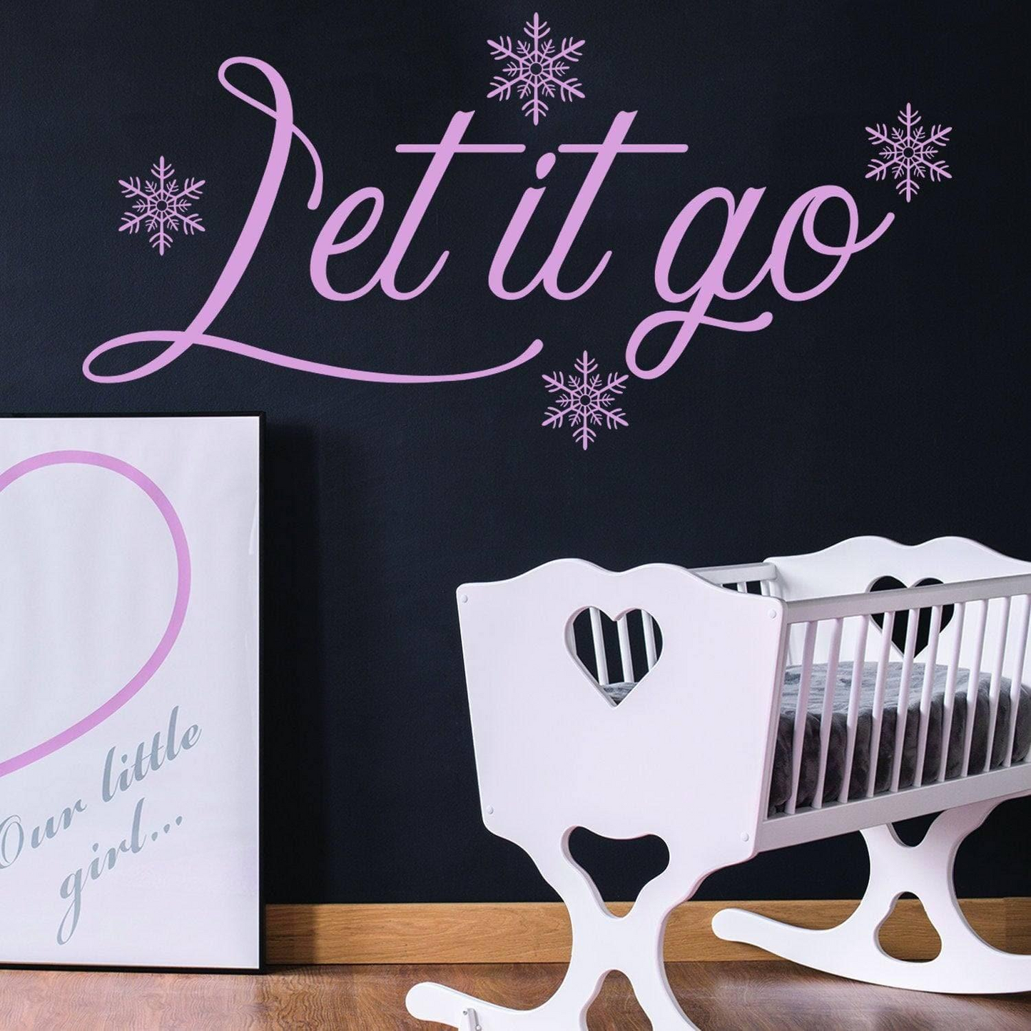 Let It Go Quote Wall Sticker - Positive Sayings Snowflakes God Family Time Decal - Become Frozen Lyric Girls And Kids Room Theme Cut Mural