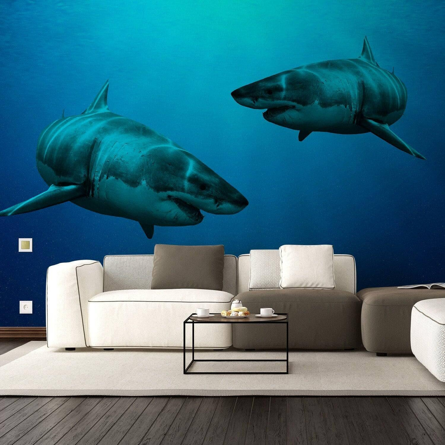 Wallpaper Shark Decor Sticker - 3d Underwater Ocean Wall Stickers Removable Decal - Under Sea Home Bedroom Adhesive Decorations Art Mural