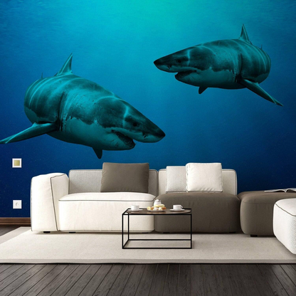 Wallpaper Shark Decor Sticker - 3d Underwater Ocean Wall Stickers Removable Decal - Under Sea Home Bedroom Adhesive Decorations Art Mural