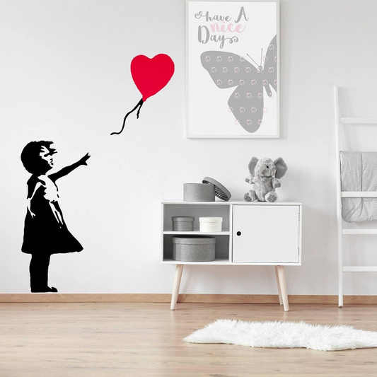 Banksy Girl With Heart Balloon Wall Sticker - Vinyl Baloon Hot Air Baby Nursery Art Decal - There Is Always Hope For Kid Home Laptop Window