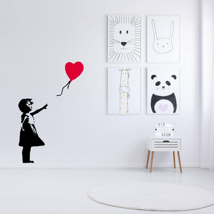 Banksy Girl With Heart Balloon Wall Sticker - Vinyl Baloon Hot Air Baby Nursery Art Decal - There Is Always Hope For Kid Home Laptop Window