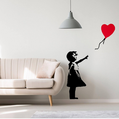 Banksy Girl With Heart Balloon Wall Sticker - Vinyl Baloon Hot Air Baby Nursery Art Decal - There Is Always Hope For Kid Home Laptop Window