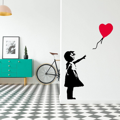 Banksy Girl With Heart Balloon Wall Sticker - Vinyl Baloon Hot Air Baby Nursery Art Decal - There Is Always Hope For Kid Home Laptop Window