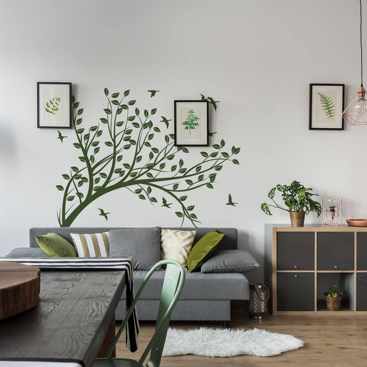 a living room with a couch and table