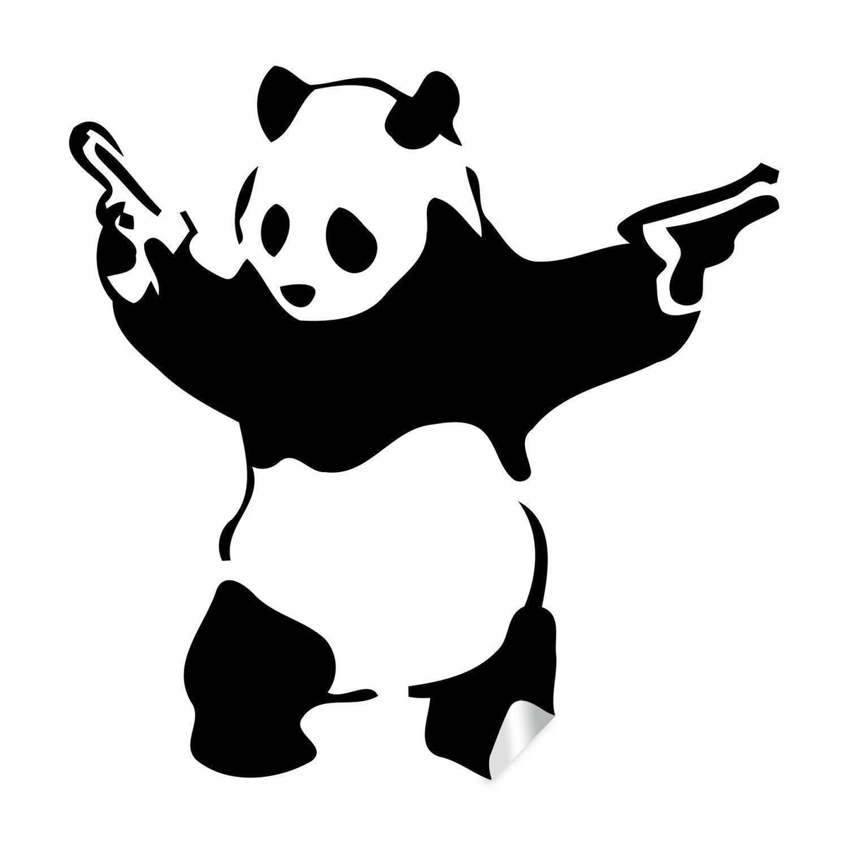 a black and white panda holding guns