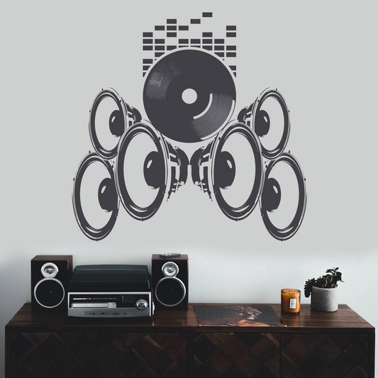 Music Speakers Wall Vinyl Sticker - Radio Art Waterproof Removable Loudspeaker Decal - Retro Audio Record House Mural Stick  Speaker Sticker