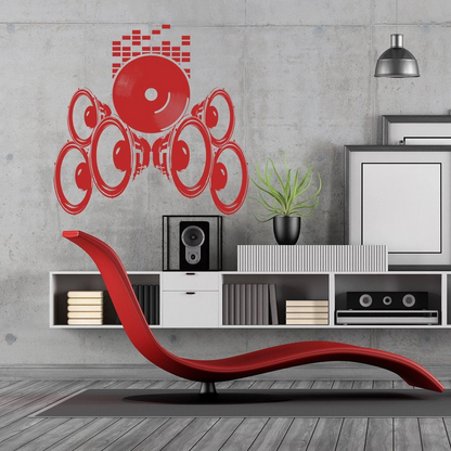 Music Speakers Wall Vinyl Sticker - Radio Art Waterproof Removable Loudspeaker Decal - Retro Audio Record House Mural Stick  Speaker Sticker