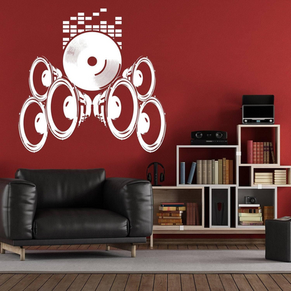 Music Speakers Wall Vinyl Sticker - Radio Art Waterproof Removable Loudspeaker Decal - Retro Audio Record House Mural Stick  Speaker Sticker