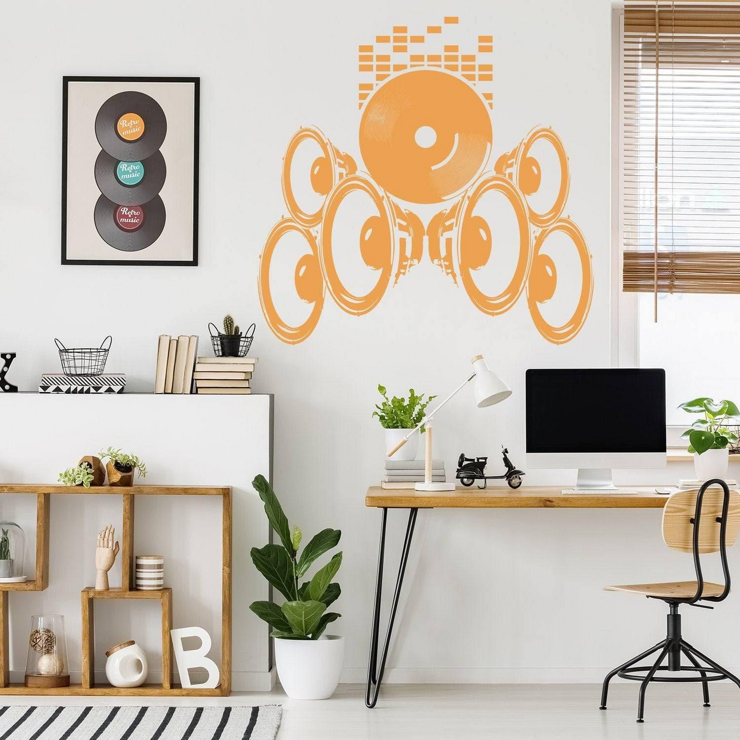 Music Speakers Wall Vinyl Sticker - Radio Art Waterproof Removable Loudspeaker Decal - Retro Audio Record House Mural Stick  Speaker Sticker