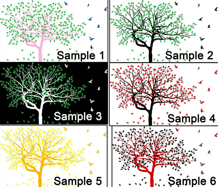 a group of trees with different colors