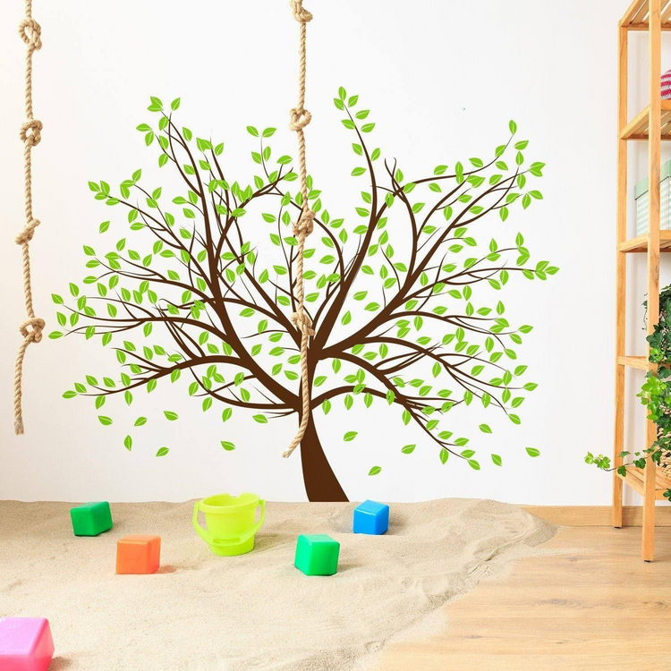 a tree with leaves on a wall