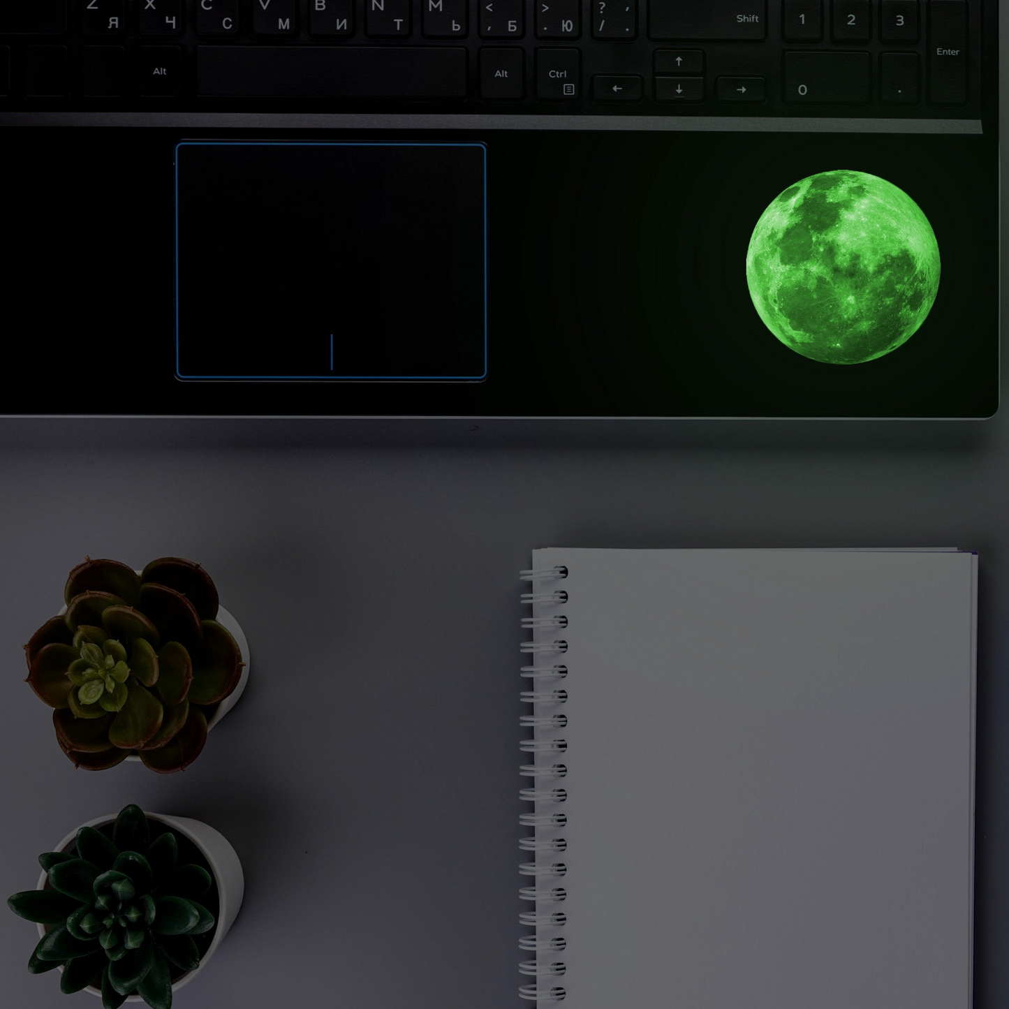 Glow in The Dark Laptop Vinyl Decal - Glowing Full Moon Sticker - NASA Nerd Moon Neon Green Light Stickers - Luminous Lunar Shine Decals