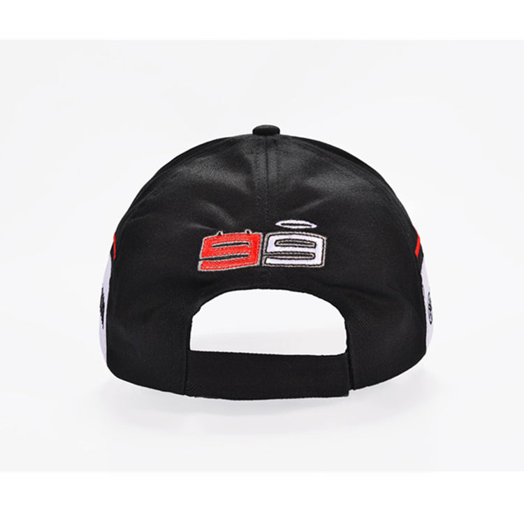 a black hat with red and white numbers