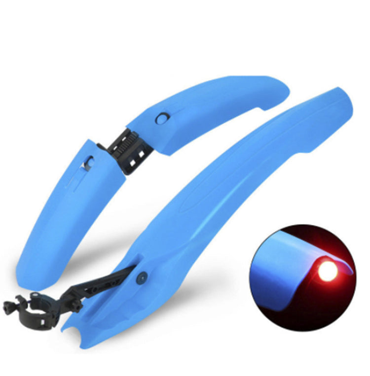 a blue plastic object with a red light