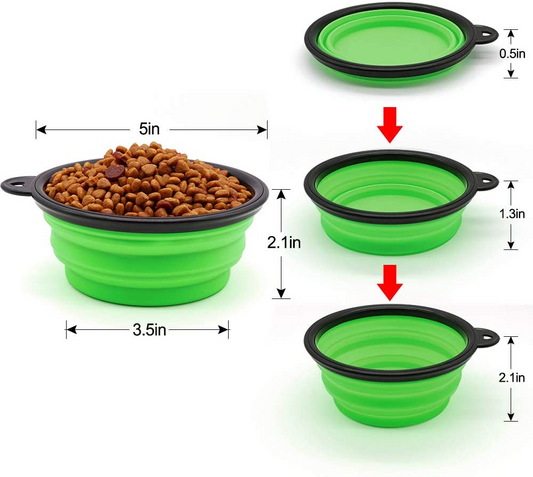 5" Portable and Foldable Small Dog Bowl-Green set of 5