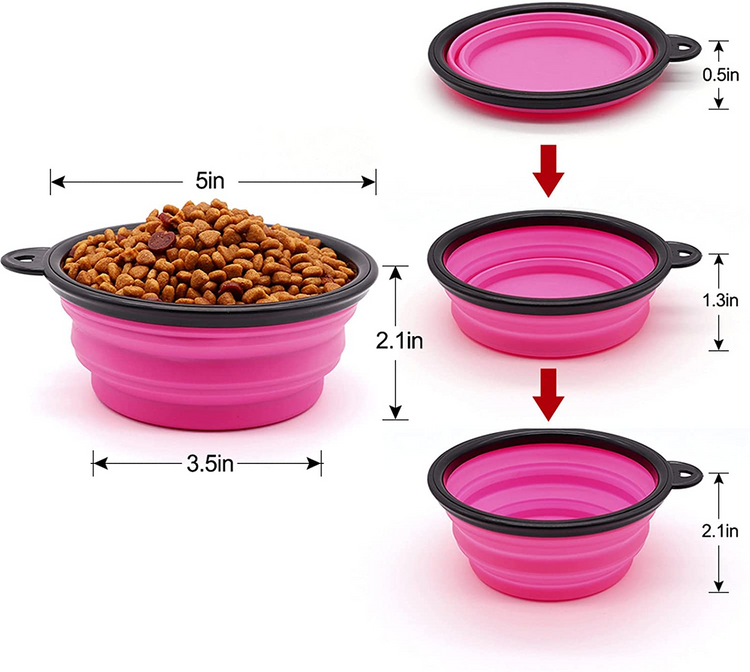 a pink bowl with food in it
