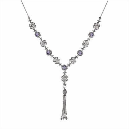 Sterling Silver Filigree Amethyst / Blue Topaz Tassel Choker Necklace