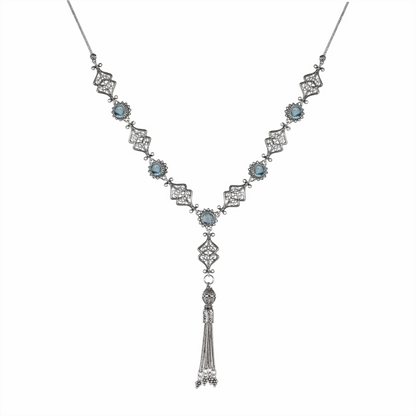 Sterling Silver Filigree Amethyst / Blue Topaz Tassel Choker Necklace