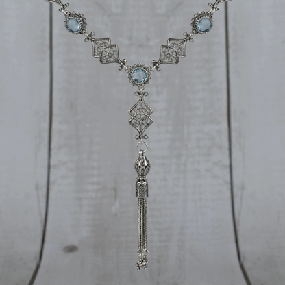 Sterling Silver Filigree Amethyst / Blue Topaz Tassel Choker Necklace