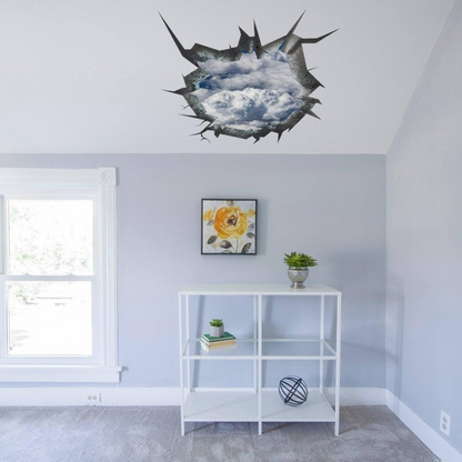 3d Ceiling Sticker - Blue Sky Porthole Decoration Wall Decal For Bedroom-  Boy Room Optical Illusion Of Crack -the Peel And Stick Kid Art