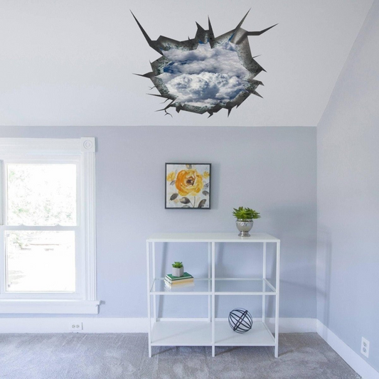 3d Ceiling Sticker - Blue Sky Porthole Decoration Wall Decal For Bedroom-  Boy Room Optical Illusion Of Crack -the Peel And Stick Kid Art