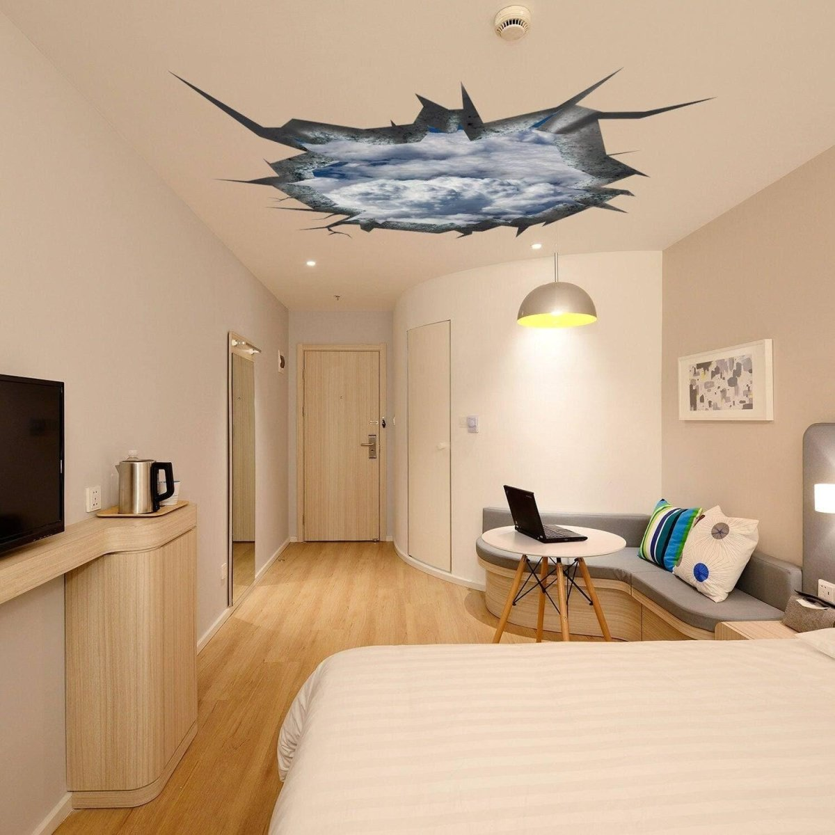 3d Ceiling Sticker - Blue Sky Porthole Decoration Wall Decal For Bedroom-  Boy Room Optical Illusion Of Crack -the Peel And Stick Kid Art