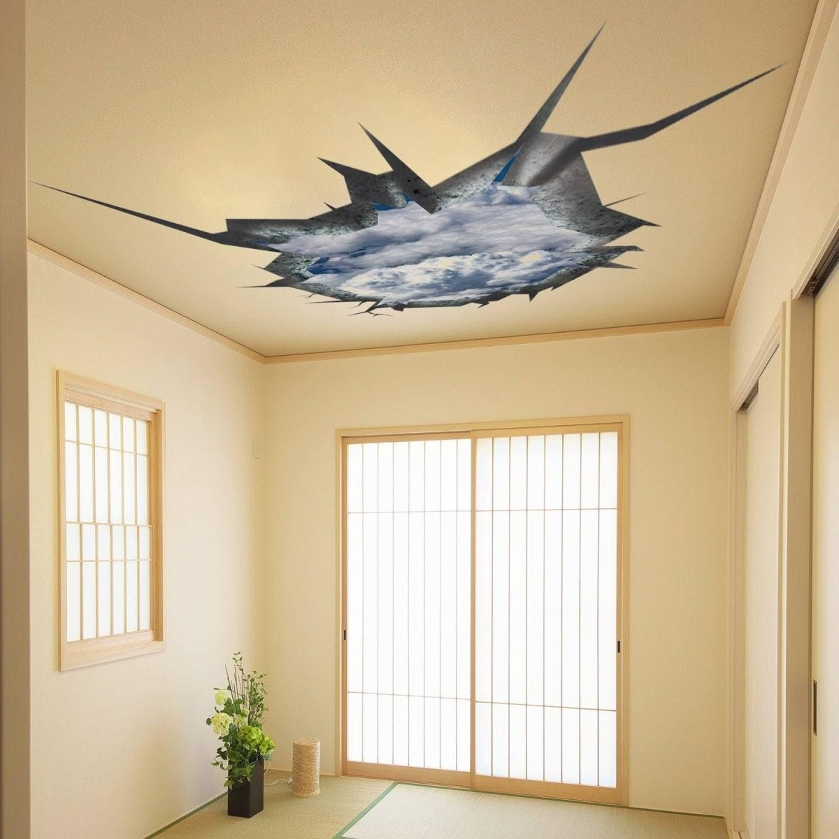3d Ceiling Sticker - Blue Sky Porthole Decoration Wall Decal For Bedroom-  Boy Room Optical Illusion Of Crack -the Peel And Stick Kid Art