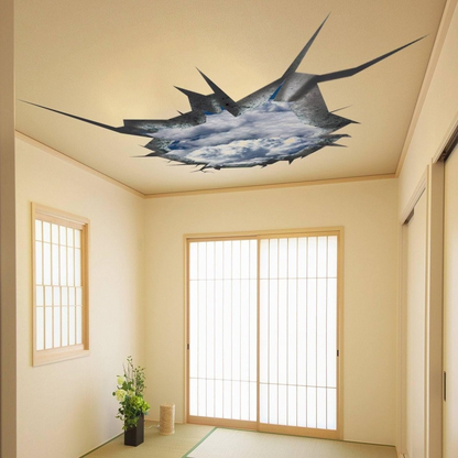 3d Ceiling Sticker - Blue Sky Porthole Decoration Wall Decal For Bedroom-  Boy Room Optical Illusion Of Crack -the Peel And Stick Kid Art