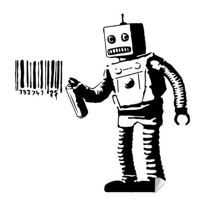 Banksy Barcode Robot Wall Vinyl Sticker - Street Art Graffiti Machine Decal - Boys Room Decor Mural Die Cut Print - Room Stickers Decals