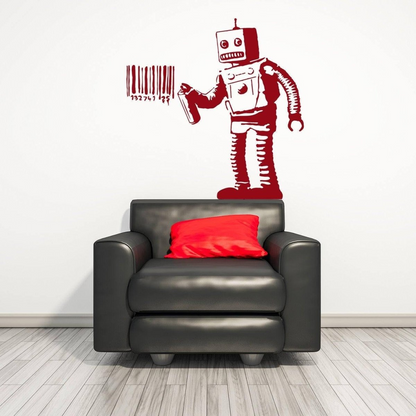 Banksy Barcode Robot Wall Vinyl Sticker - Street Art Graffiti Machine Decal - Boys Room Decor Mural Die Cut Print - Room Stickers Decals