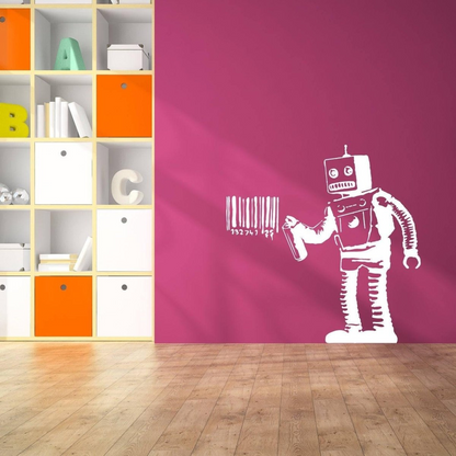 Banksy Barcode Robot Wall Vinyl Sticker - Street Art Graffiti Machine Decal - Boys Room Decor Mural Die Cut Print - Room Stickers Decals