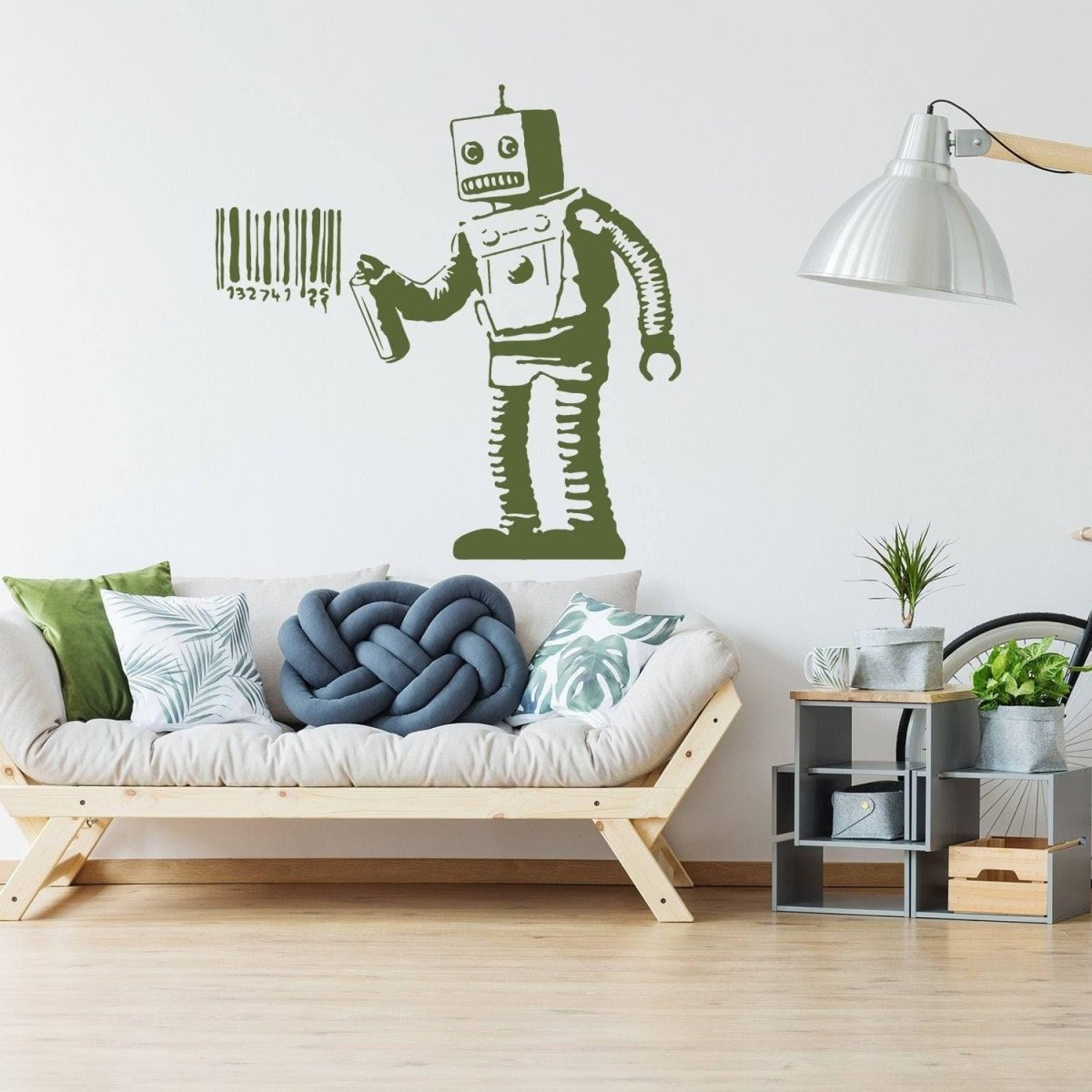 Banksy Barcode Robot Wall Vinyl Sticker - Street Art Graffiti Machine Decal - Boys Room Decor Mural Die Cut Print - Room Stickers Decals
